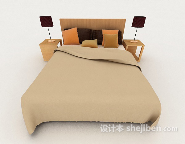 现代风格家居简约木质棕色双人床3d模型下载