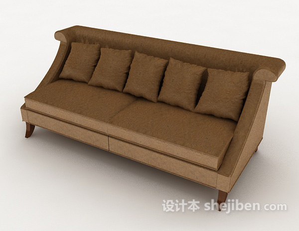 欧式风格欧式棕色简单多人沙发3d模型下载