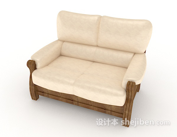 免费家居米黄色木质单人沙发3d模型下载
