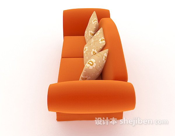 设计本家居简单橙色双人沙发3d模型下载