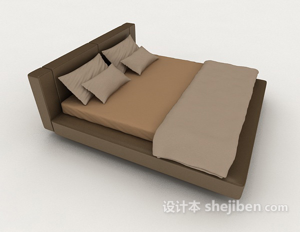 设计本棕色商务双人床3d模型下载