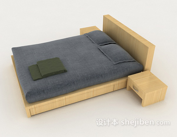 设计本蓝色简单家居双人床3d模型下载