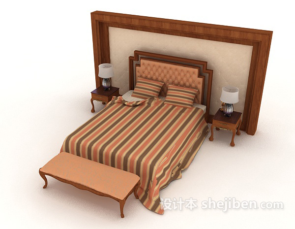 免费简单欧式双人床3d模型下载