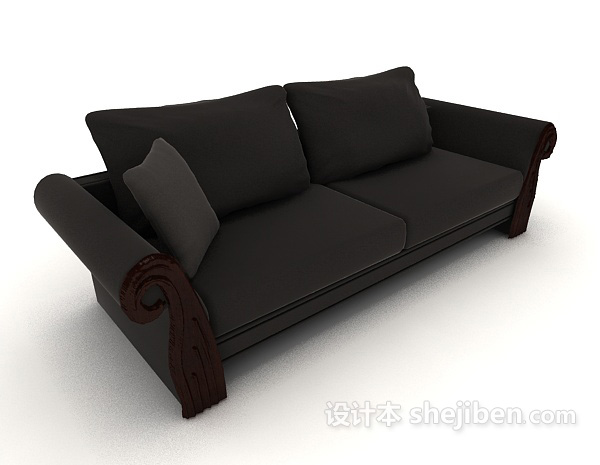 简约休闲黑色双人沙发3d模型下载