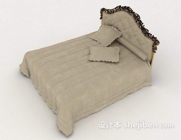 设计本灰棕色双人床3d模型下载