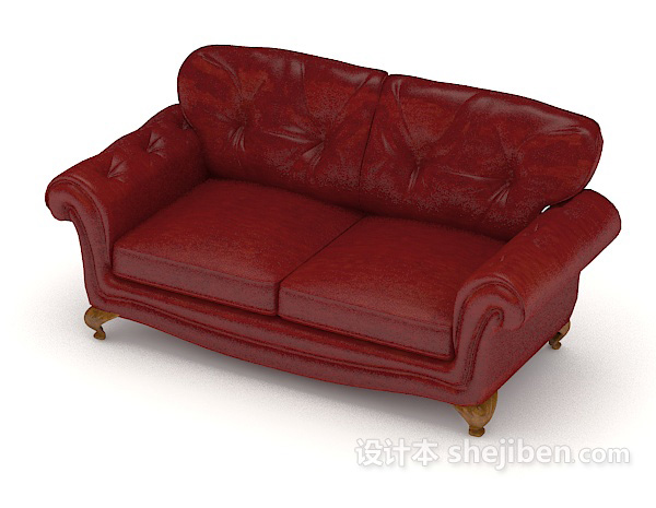 免费皮质红色双人沙发3d模型下载