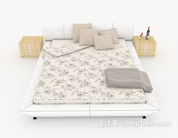 现代风格白色简约双人床3d模型下载