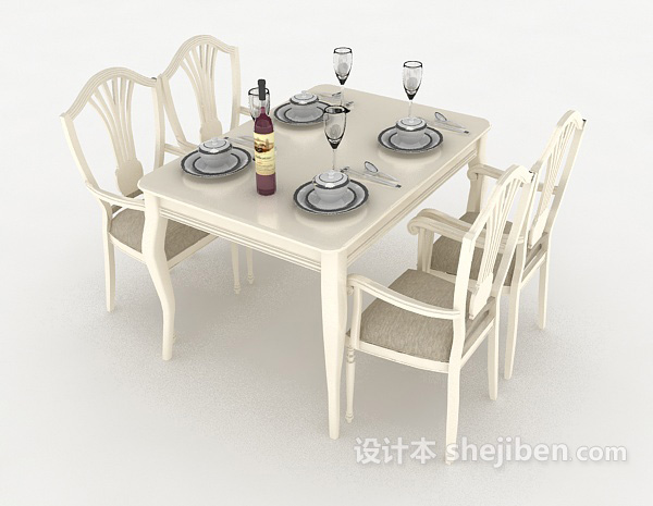 免费白色欧式餐桌椅3d模型下载