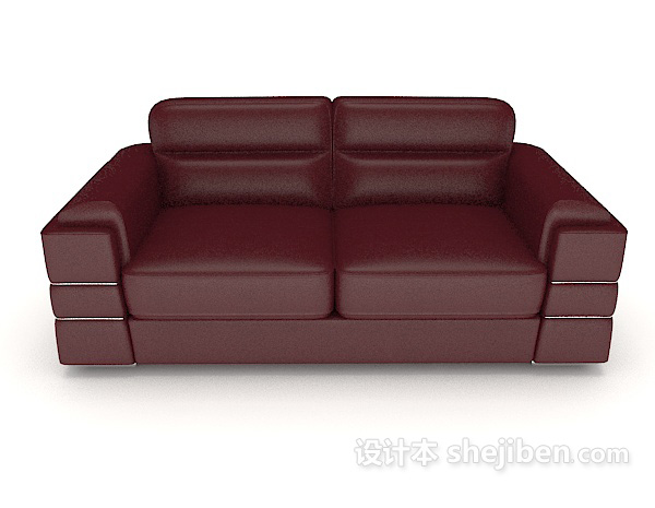现代风格商务暗红色双人沙发3d模型下载