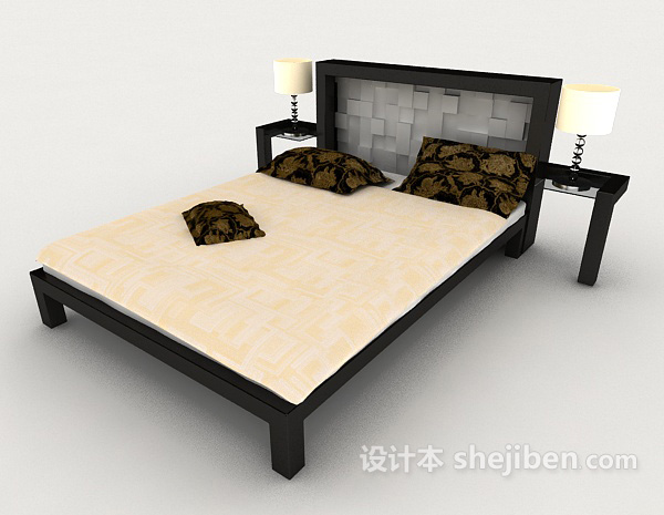 免费新中式简单双人床3d模型下载