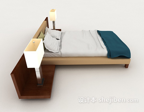 设计本简约家居木质双人床3d模型下载