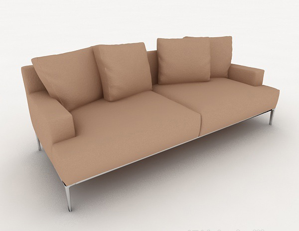 免费简约棕色休闲双人沙发3d模型下载