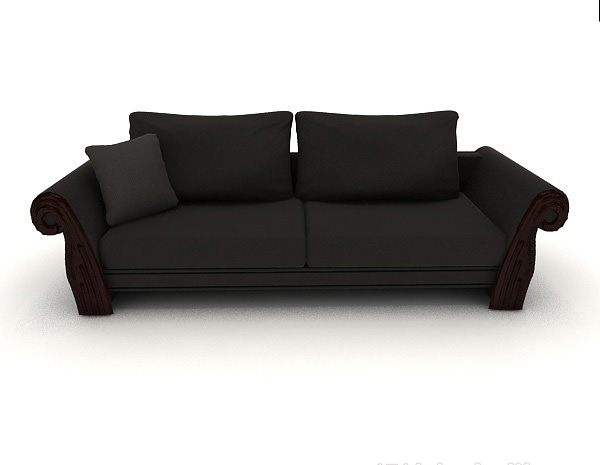 现代风格简约休闲黑色双人沙发3d模型下载