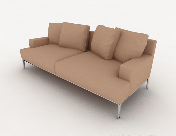 简约棕色休闲双人沙发3d模型下载