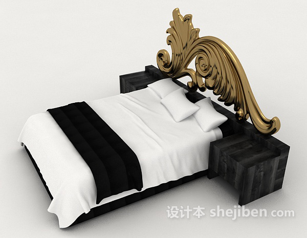 设计本个性黑白双人床3d模型下载