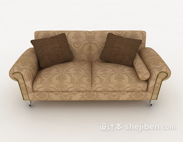 现代风格棕色花纹家居双人沙发3d模型下载