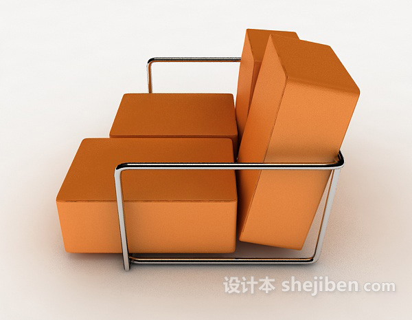 设计本橙色简单双人沙发3d模型下载