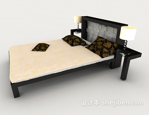 设计本新中式简单双人床3d模型下载