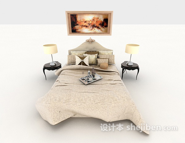 欧式风格欧式简单双人床3d模型下载