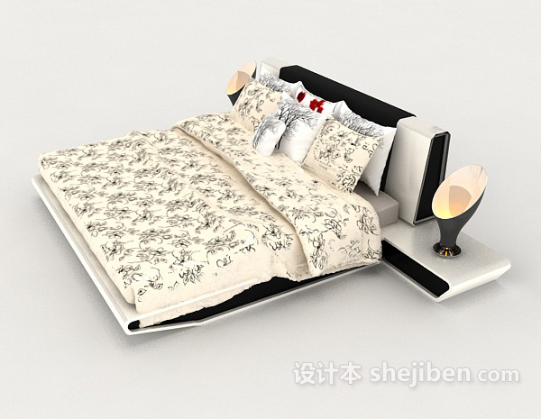 设计本清新现代双人床3d模型下载