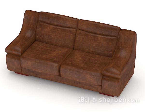 免费深棕色家居双人沙发3d模型下载