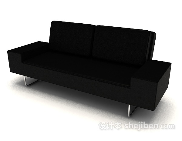 免费黑色简约商务双人沙发3d模型下载