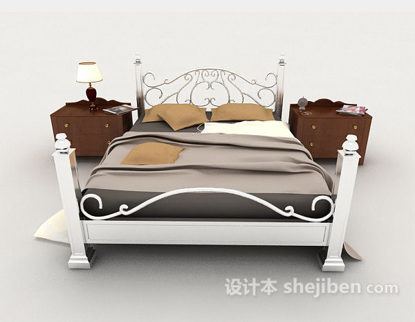 现代风格家居简单灰色双人床3d模型下载