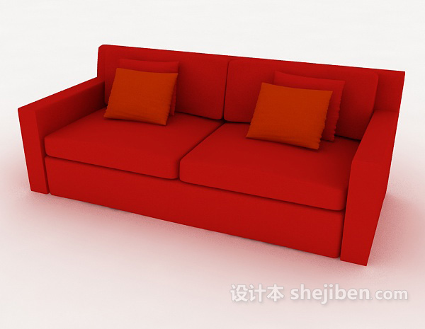 免费简约红色休闲双人沙发3d模型下载
