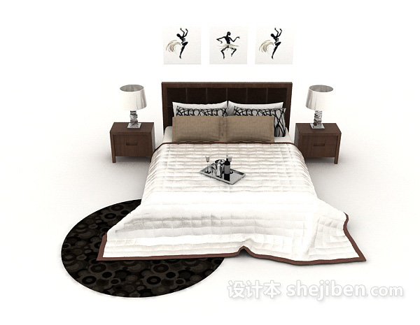 中式风格简洁大方双人床3d模型下载