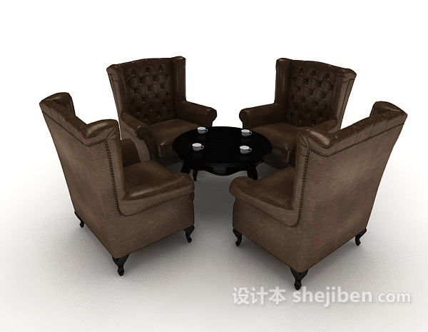 设计本棕色欧式办公桌椅3d模型下载