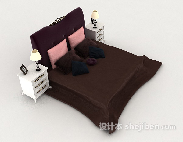 设计本欧式家居棕色双人床3d模型下载