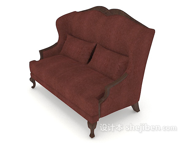 免费欧式红色木质双人沙发3d模型下载