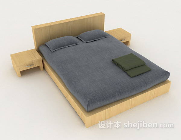 蓝色简单家居双人床3d模型下载