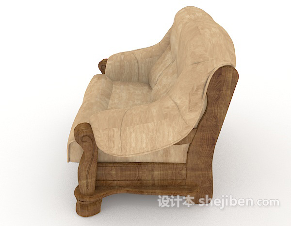 设计本新中式木质棕色单人沙发3d模型下载