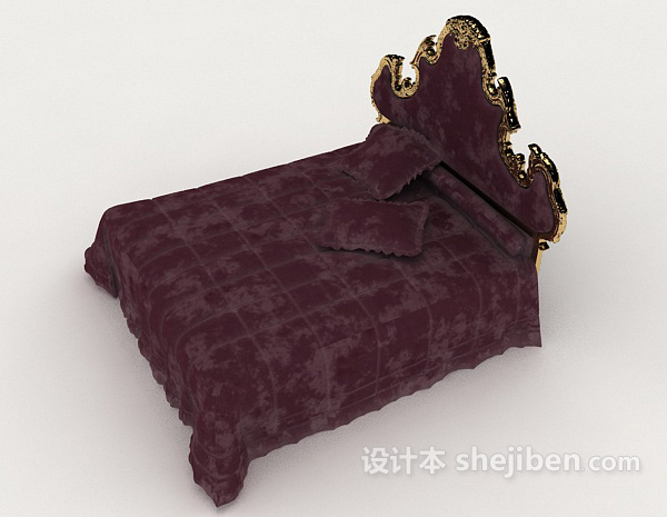 设计本欧式紫色家居床3d模型下载