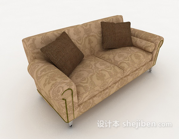 免费棕色花纹家居双人沙发3d模型下载