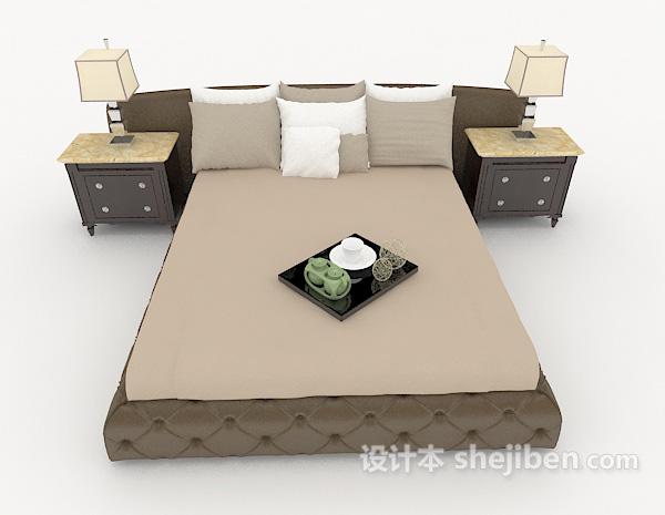 现代风格家居简约灰棕色双人床3d模型下载