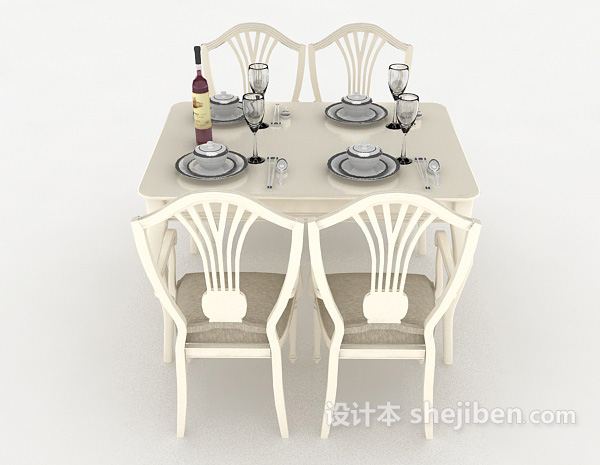 设计本白色欧式餐桌椅3d模型下载