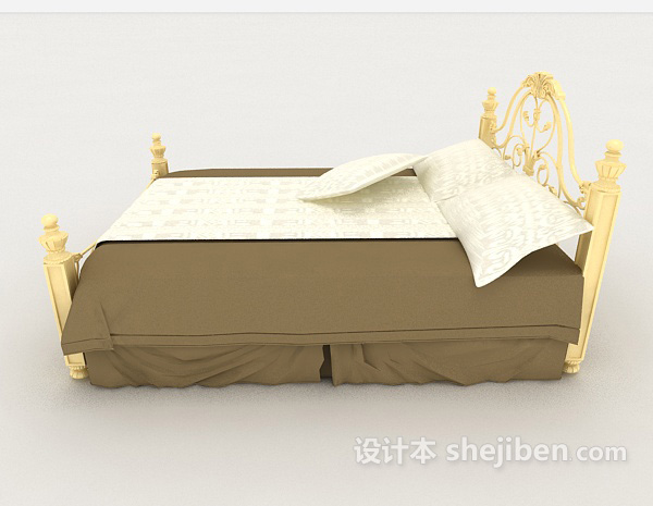 设计本欧式黄色华丽双人床3d模型下载