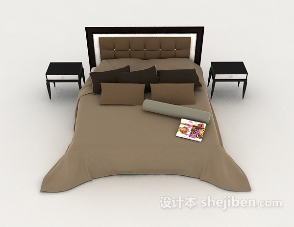 现代风格现代棕色简约家居双人床3d模型下载