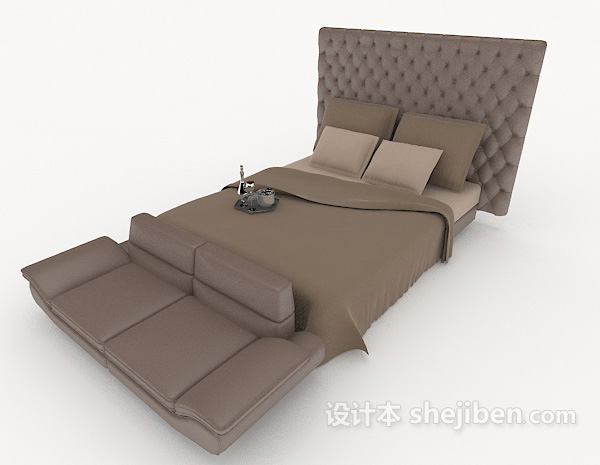 灰棕色简约家居双人床3d模型下载