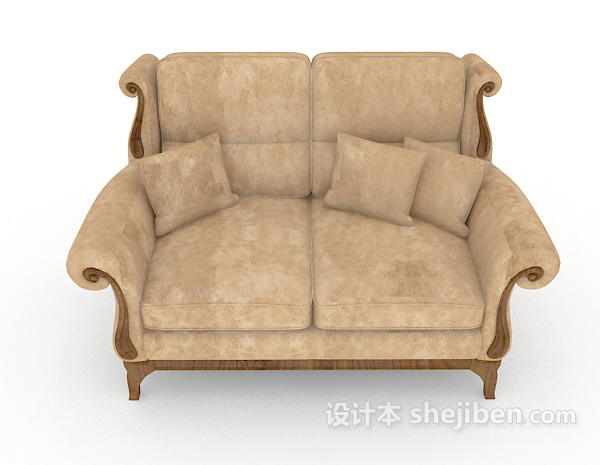 欧式风格欧式家居棕色木质双人沙发3d模型下载