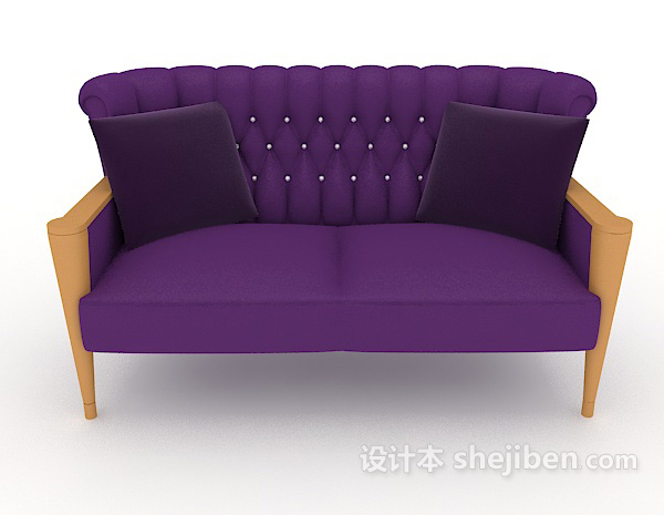 现代风格现代休闲紫色双人沙发3d模型下载