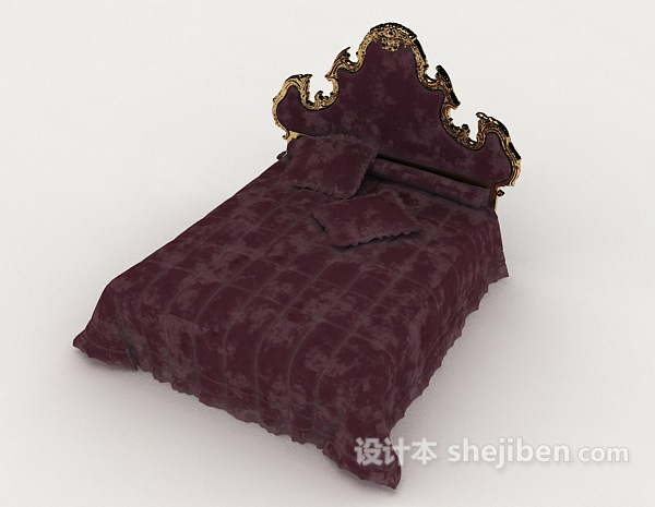 免费欧式紫色家居床3d模型下载