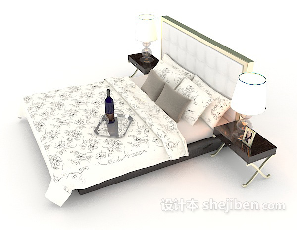 设计本现代木质花纹双人床3d模型下载