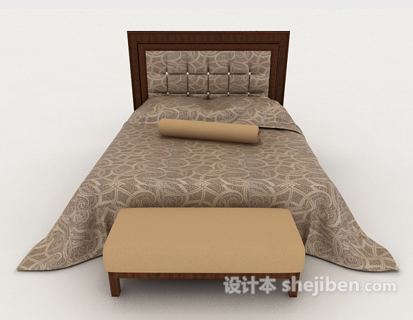 现代风格家居棕色简约木质双人床3d模型下载