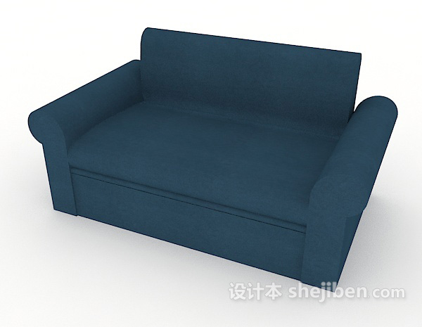 免费蓝色现代双人沙发3d模型下载