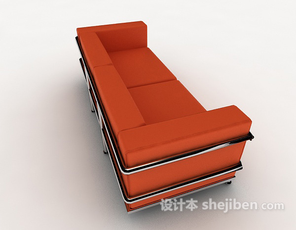 设计本橙色居家双人沙发3d模型下载