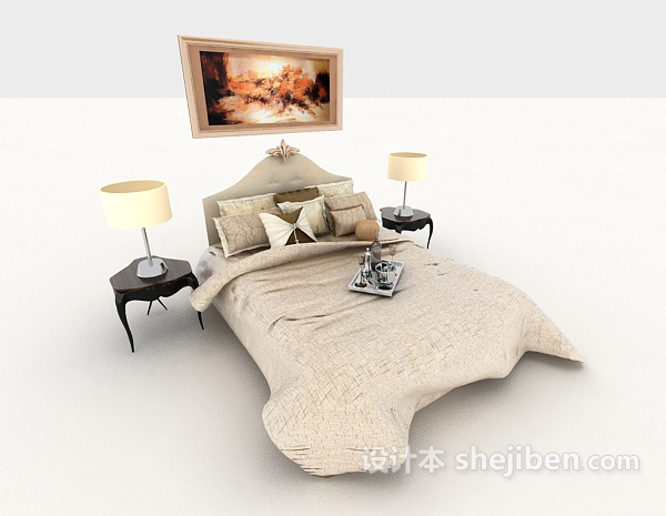 免费欧式简单双人床3d模型下载