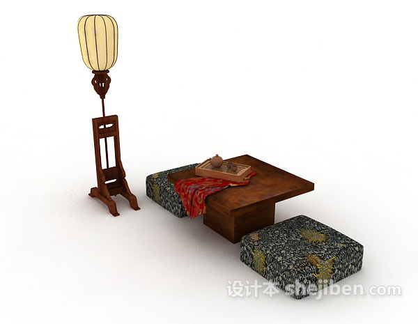 免费新中式茶几桌椅3d模型下载